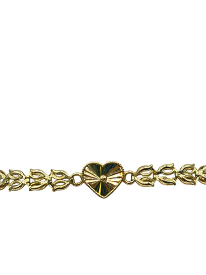 10k gold bracelet of heart and leaf-shaped links 8in