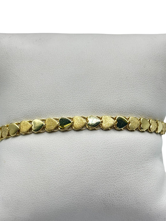 10k gold bracelet of hearts 7in