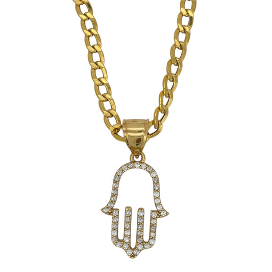 10k Gold Cuba Chain with Hamsah pendant 22in 5.5mm