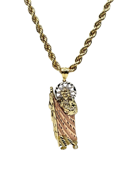 10k Rope chain with Saint Judas pendant 24 in 5mm