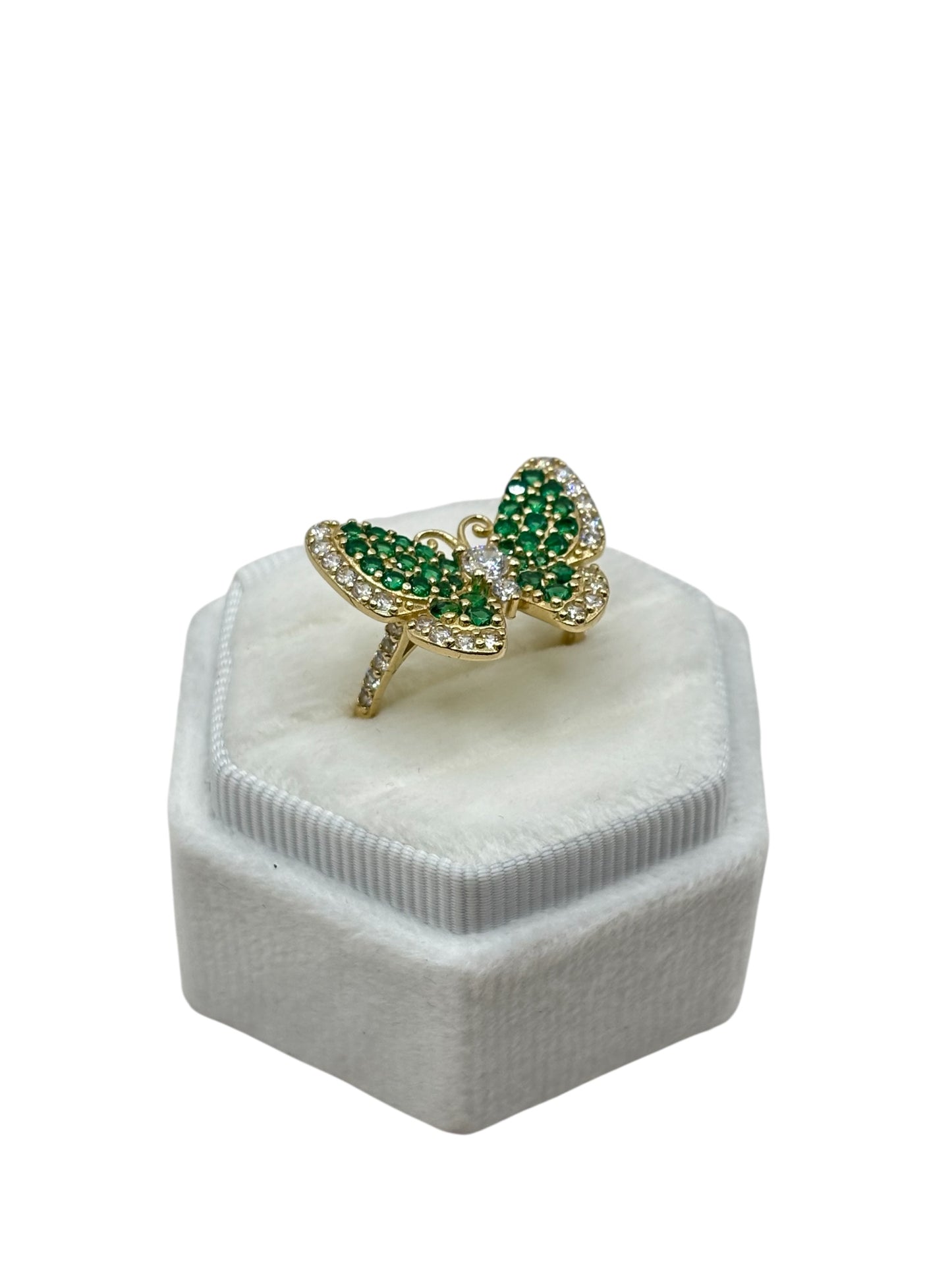14k Butterfly ring with green cz stones size 8