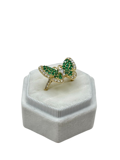 14k Butterfly ring with green cz stones size 8
