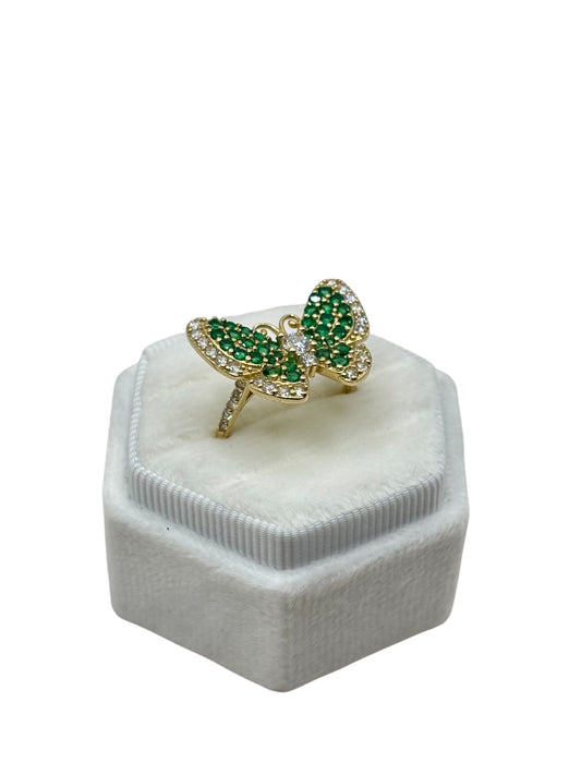 14k Butterfly ring with green cz stones size 8