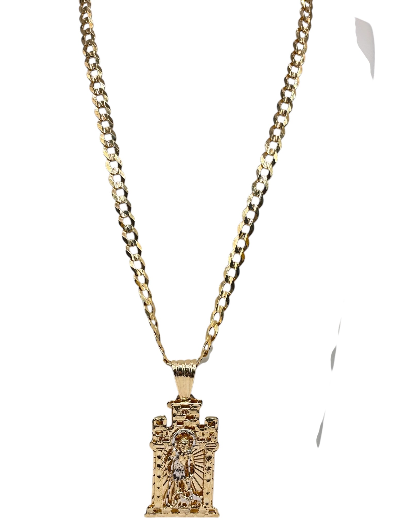 10k Gold Chain with Saint Lázaro pendant 24 in 8mm