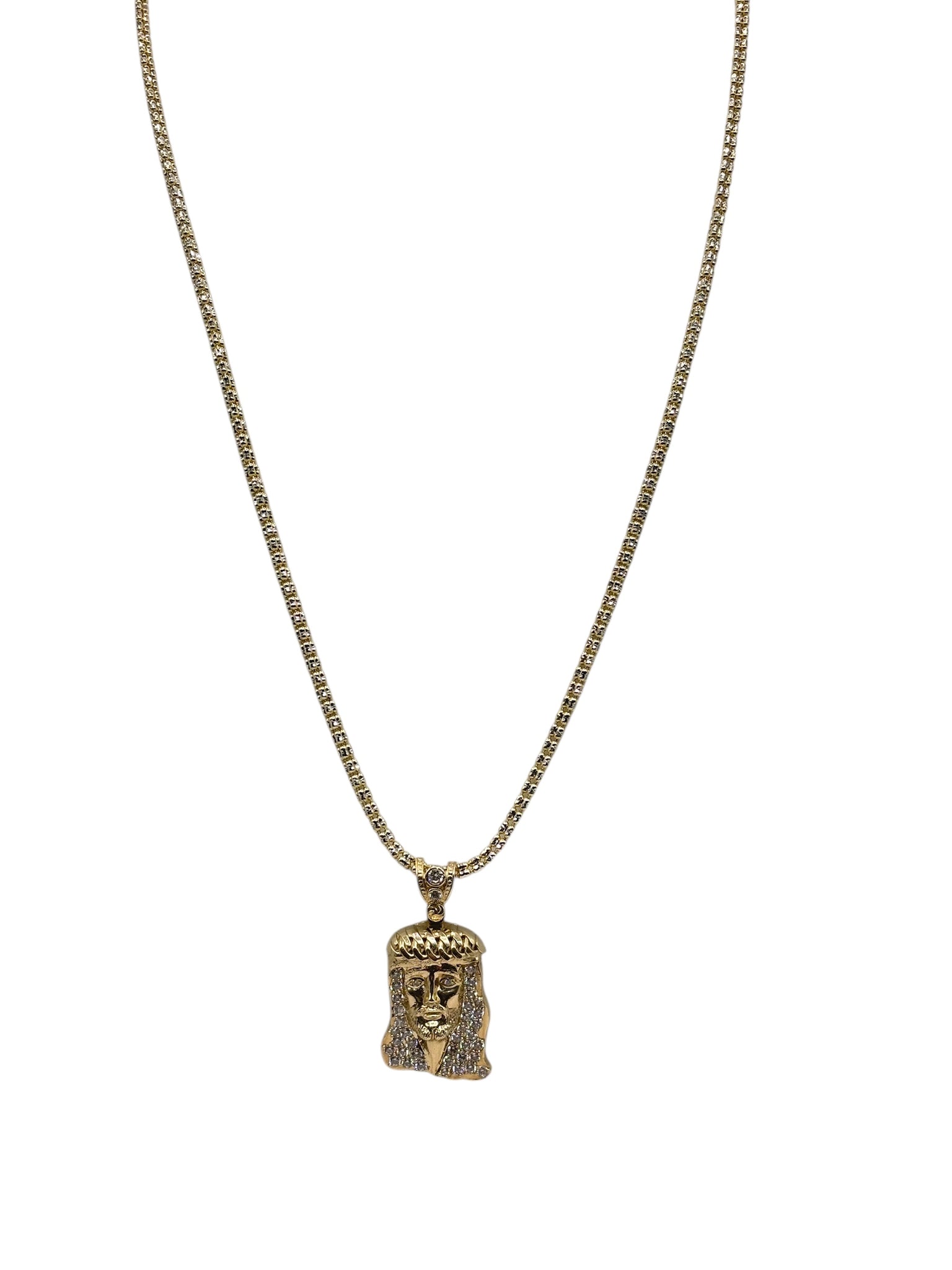 10k gold , Ice chain with Jesus pendant 24in 2.9mm