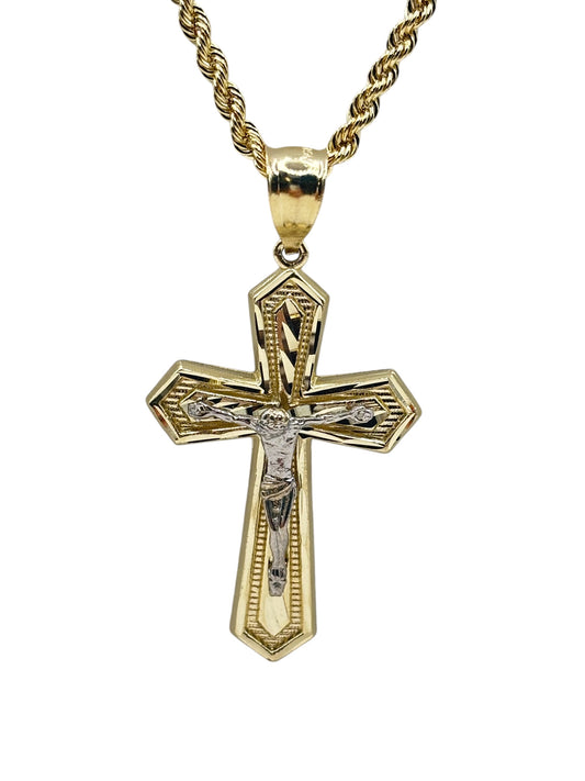 10k gold rope chain with crucifix pendant 24in 2.9mm