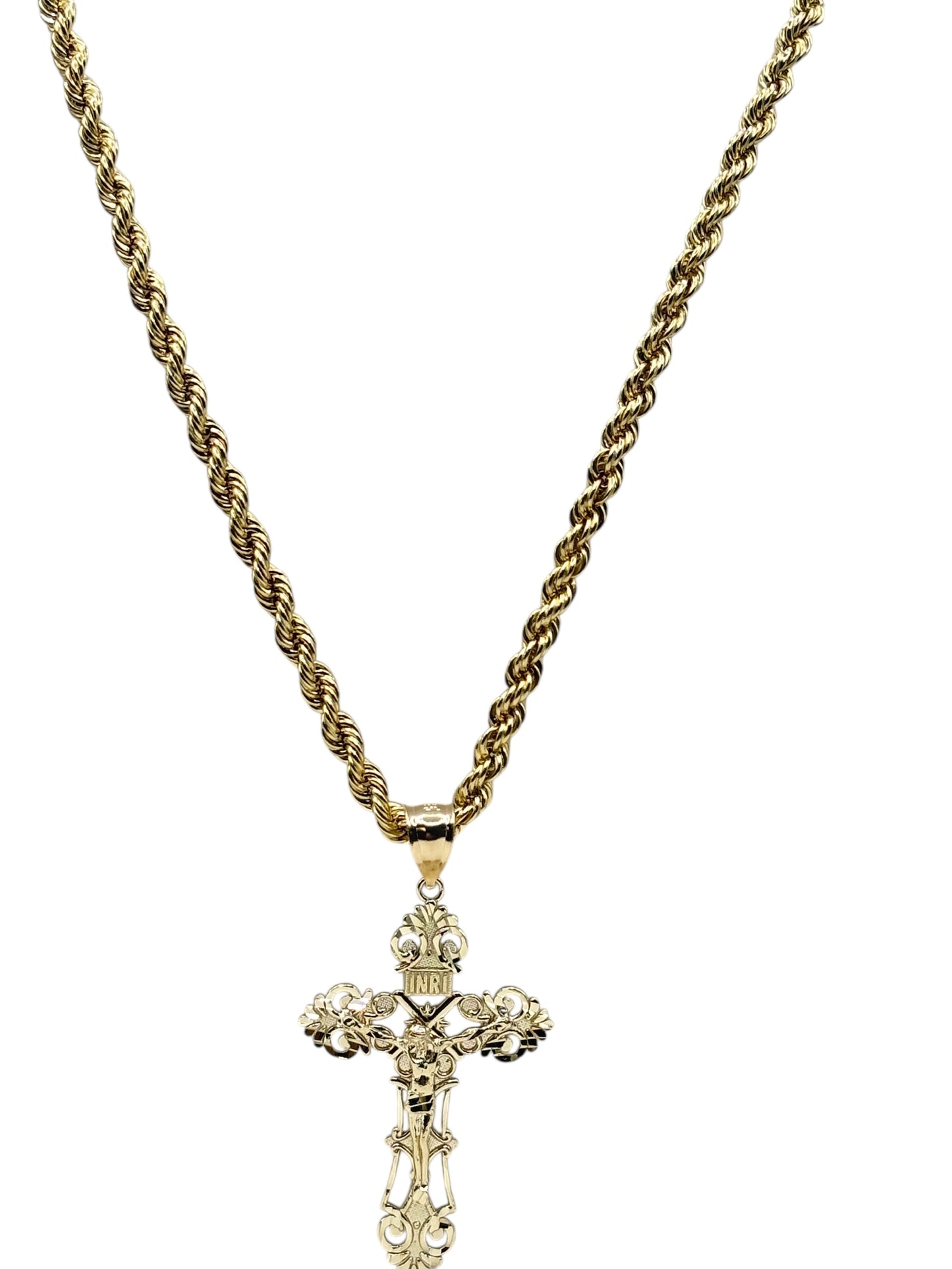 10k gold rope chain with crucifix pendant 24in 4.7mm