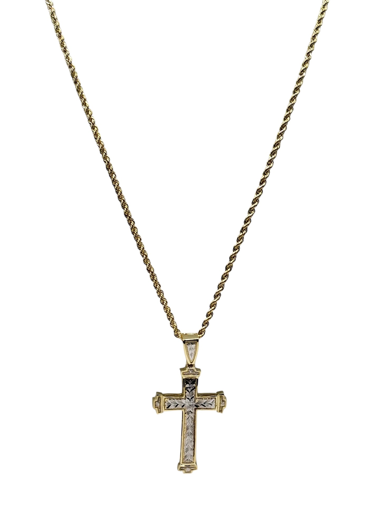 10k gold rope chain with cross pendant 24in 2.4mm