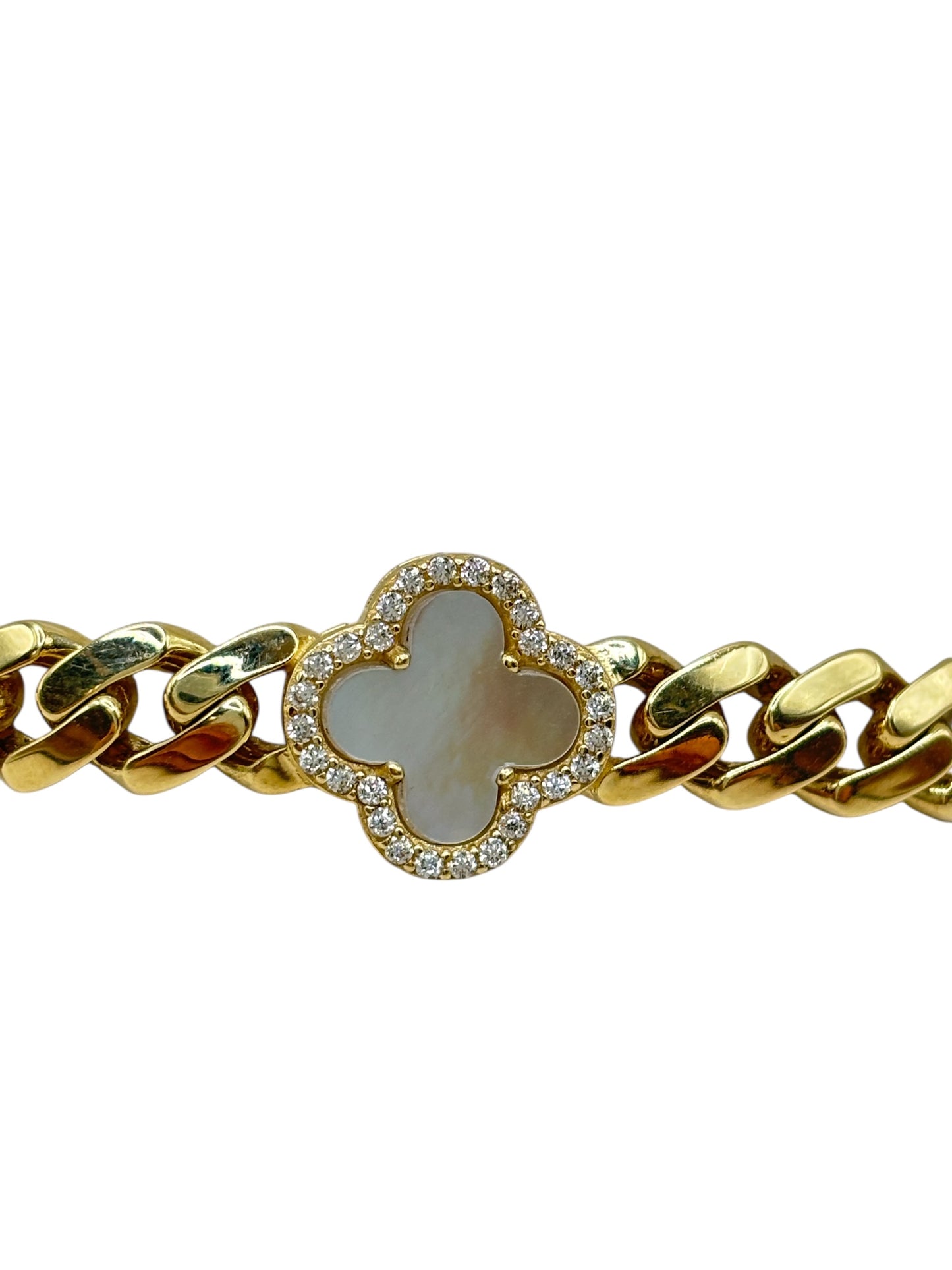 10k Gold clover bracelet with Cuban link 7.5 in 6.6mm