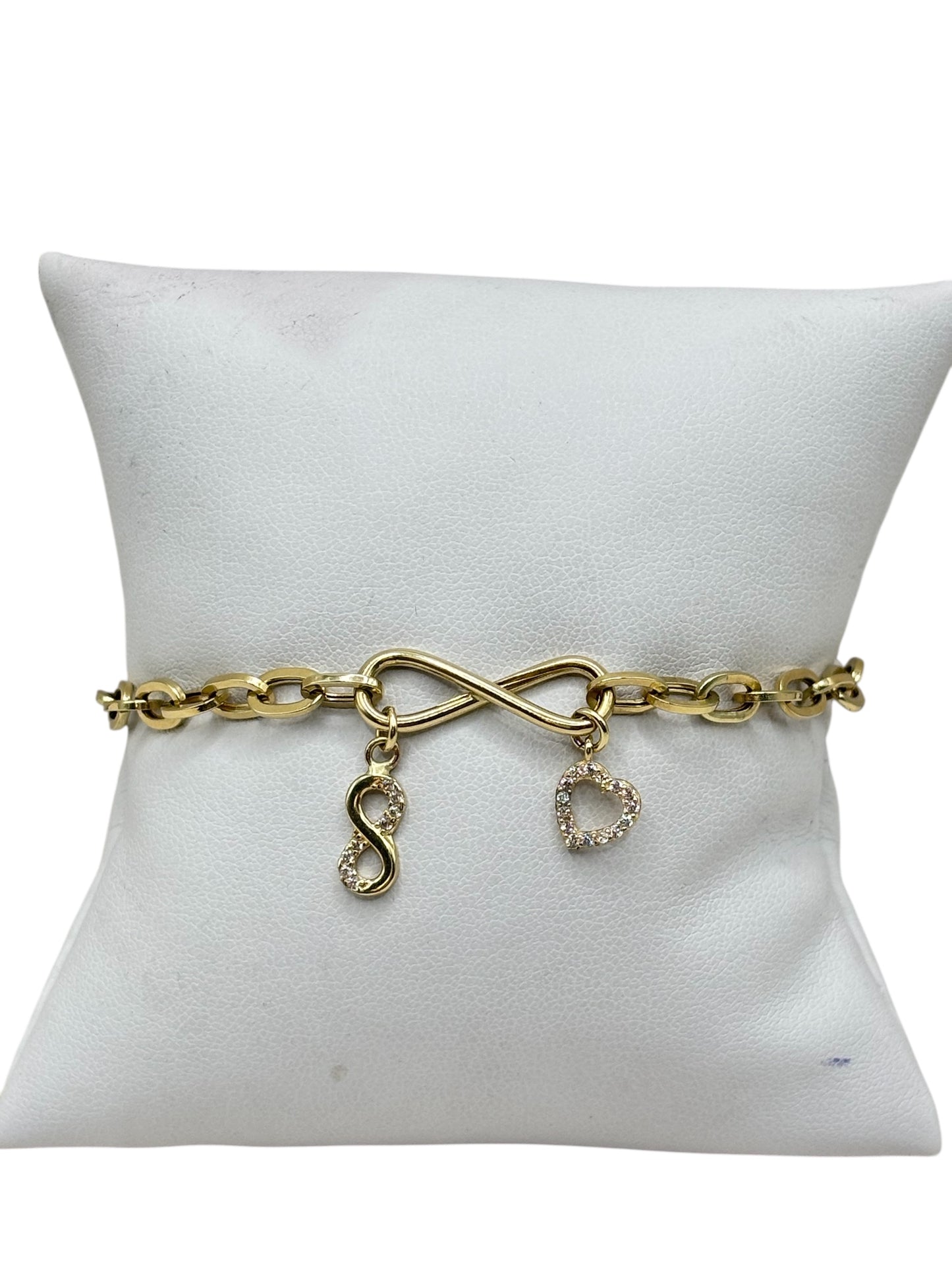 10k gold infinity bracelet with charms of infinity and heart 7.5in 4.6mm