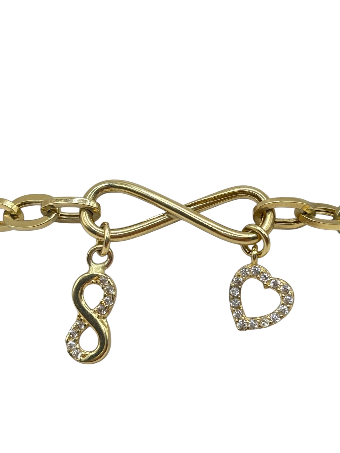 10k gold infinity bracelet with charms of infinity and heart 7.5in 4.6mm