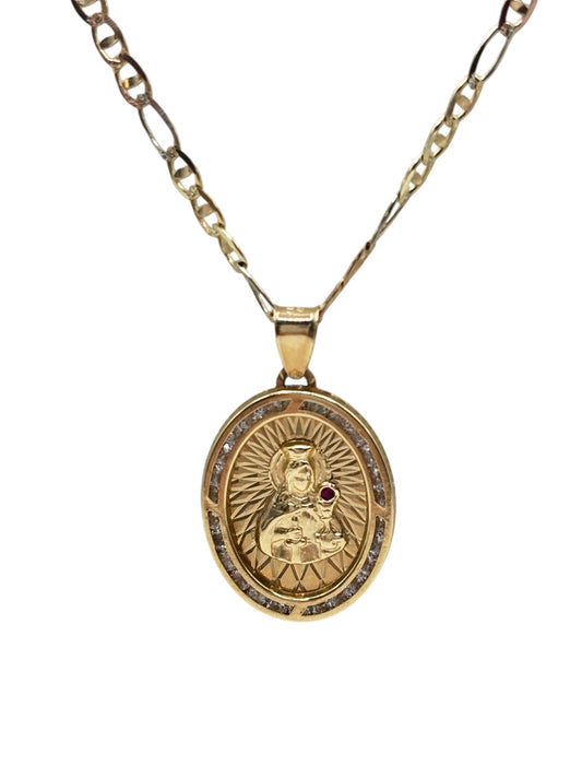 10k Gold fígaro Chain with Santa Bárbara pendant 22in 2.8mm