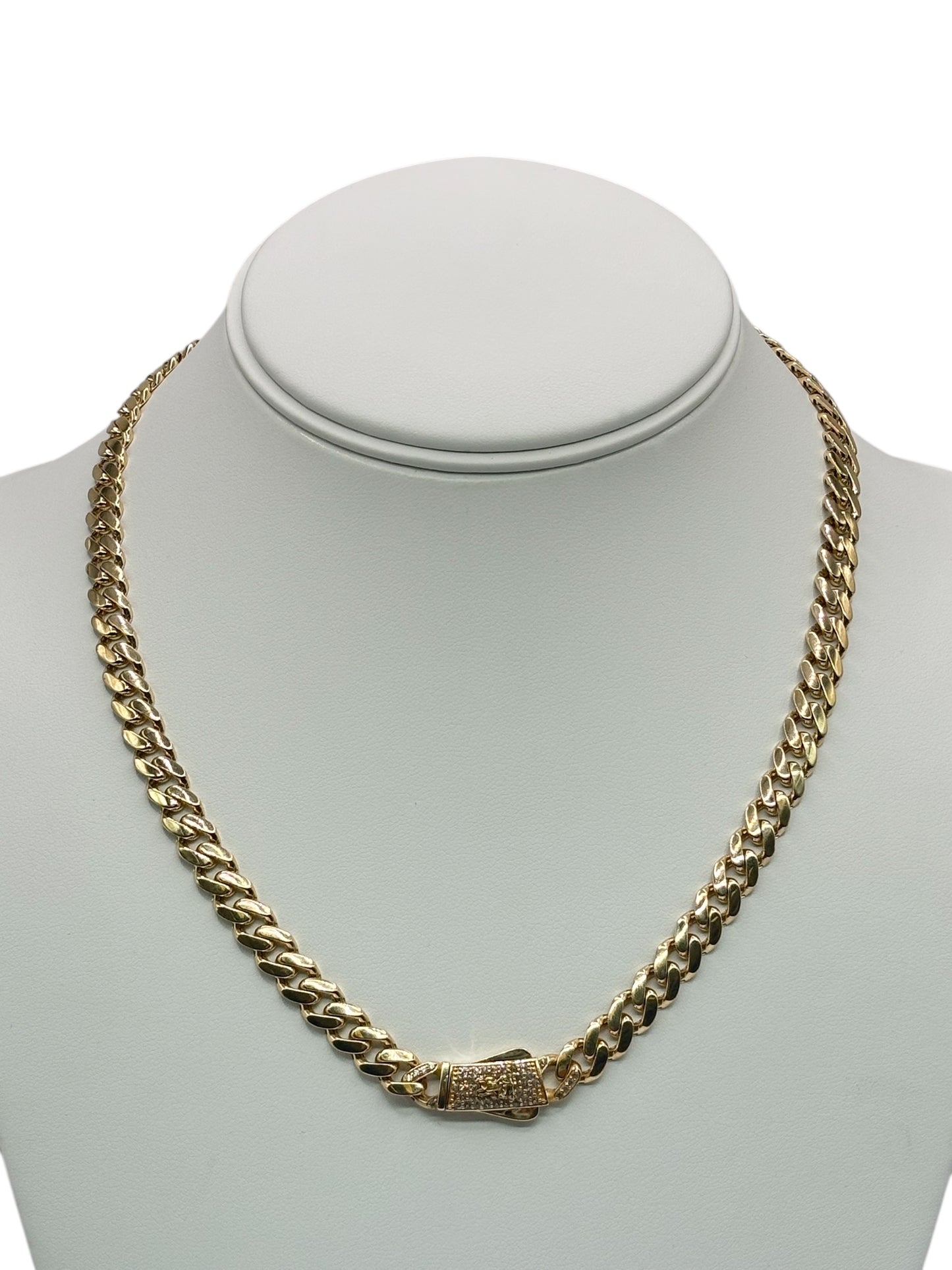 14k Gold Cuban Chain with cz stones 18in 7mm