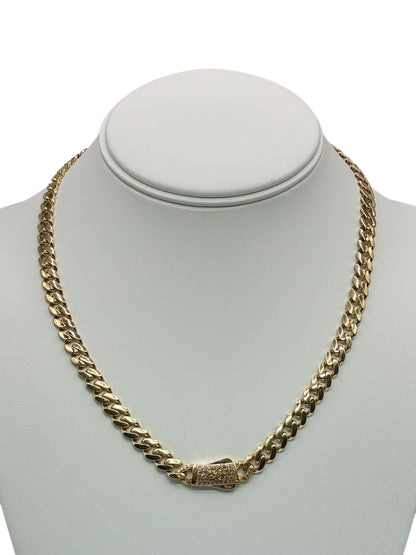 14k Gold Cuban Chain with cz stones 18in 7mm