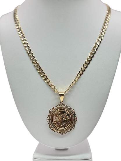 10k Gold Cuban chain with centenary pendant. 24in  7mm