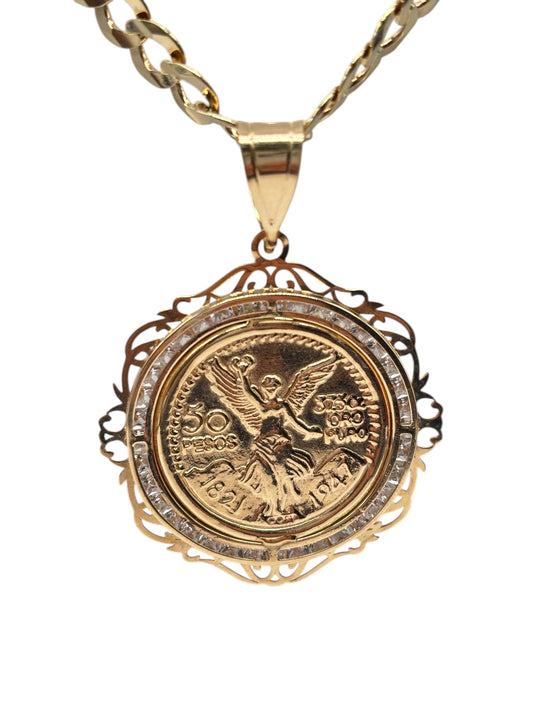 10k Gold Cuban chain with centenary pendant. 24in  7mm