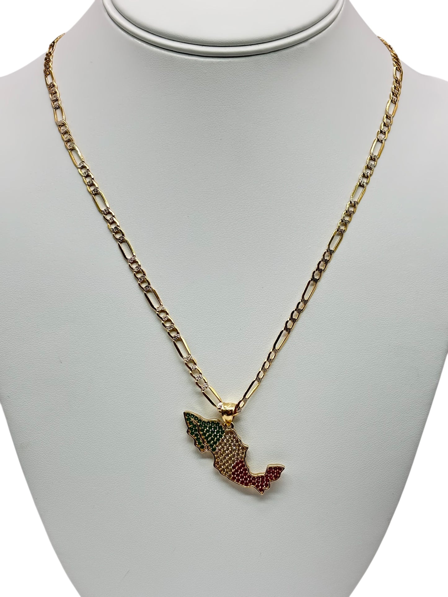 10k gold fígaro diamond cut with Mexico pendant ,20in 3.8mm