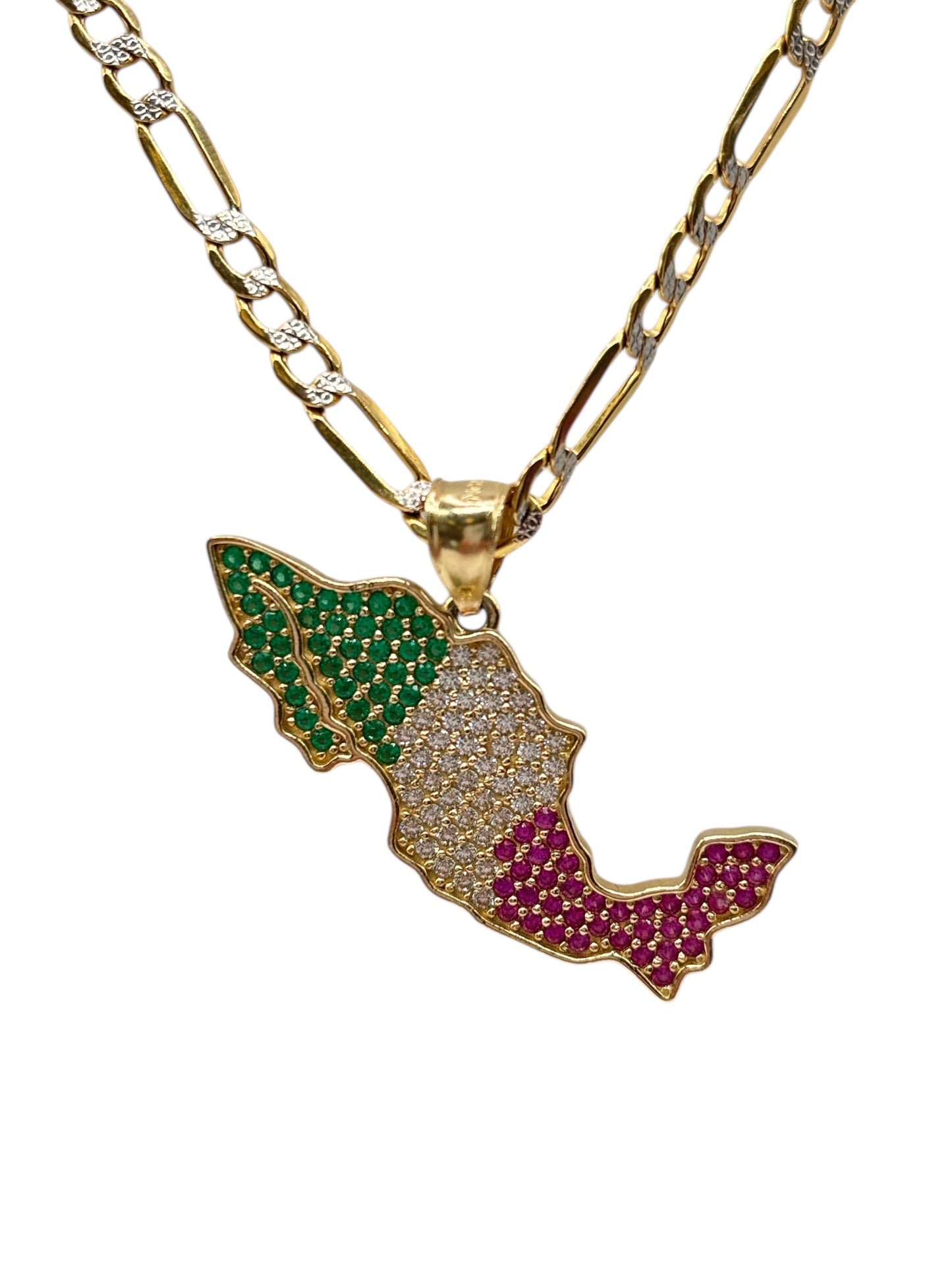 10k gold fígaro diamond cut with Mexico pendant ,20in 3.8mm