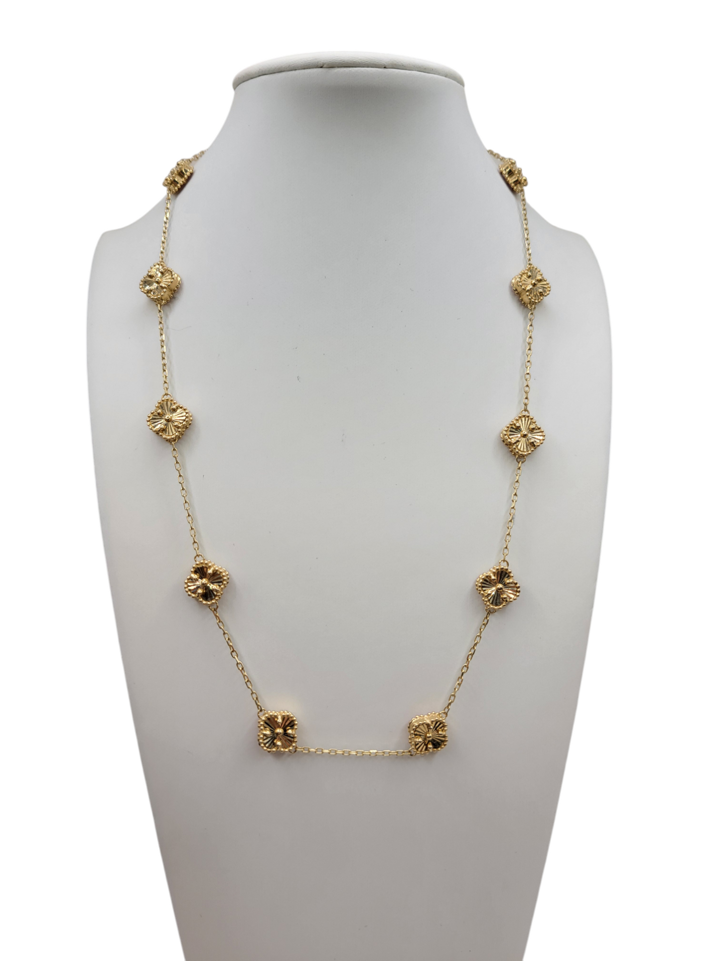 14K Gold Necklace. Reversible Clover, Gold and Rose Color. 18in. 1.5mm