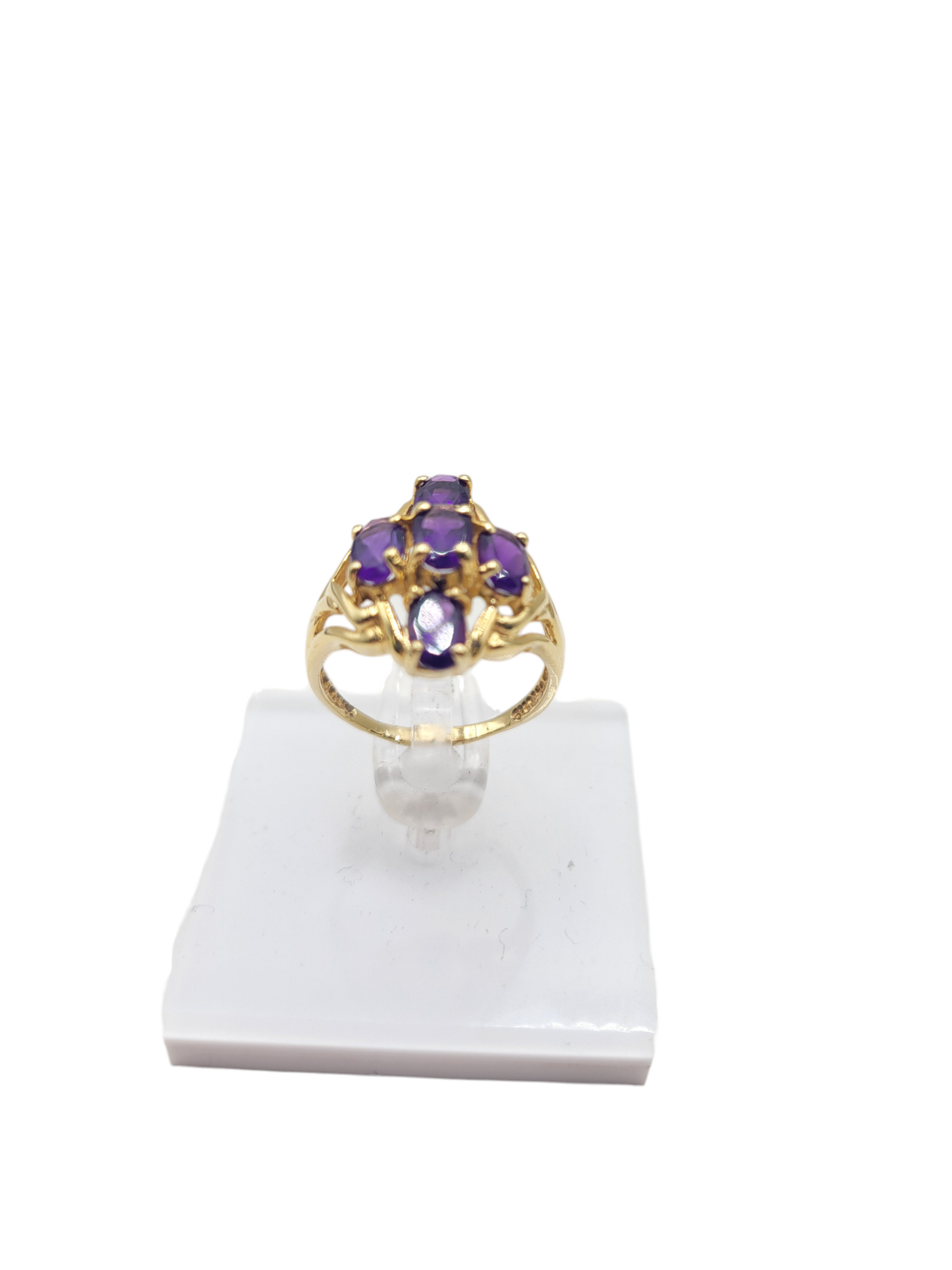 14K gold ring. Cross design with purple CZ stone