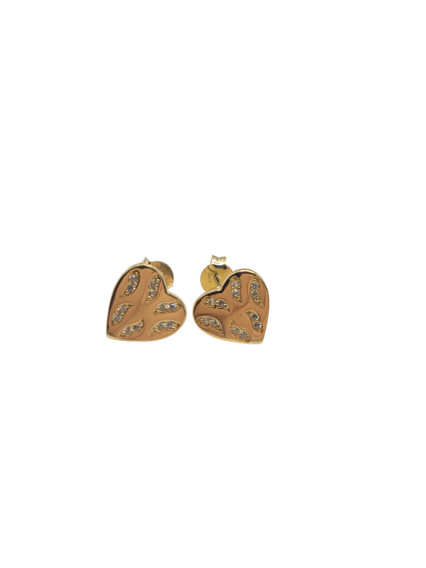 10K gold earrings. Hearts with footprints. CZ stone.