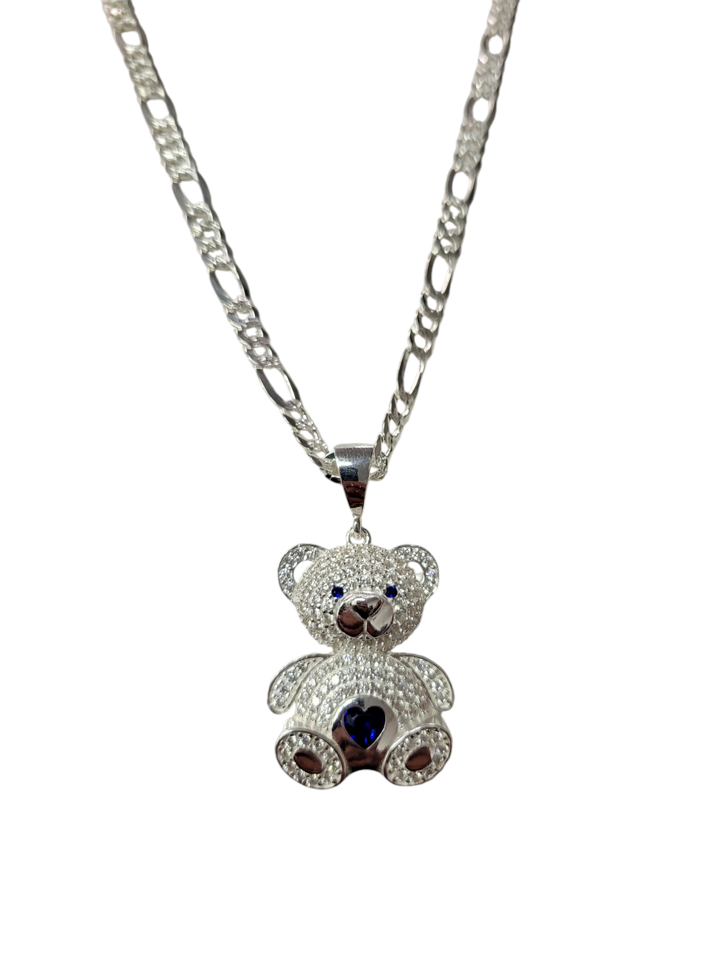 925 silver figaro style chain with bear pendant