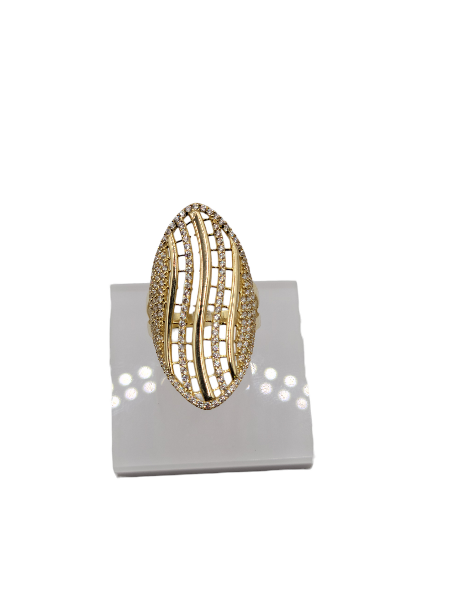 10k gold wave style ring, with CZ stones, size 8