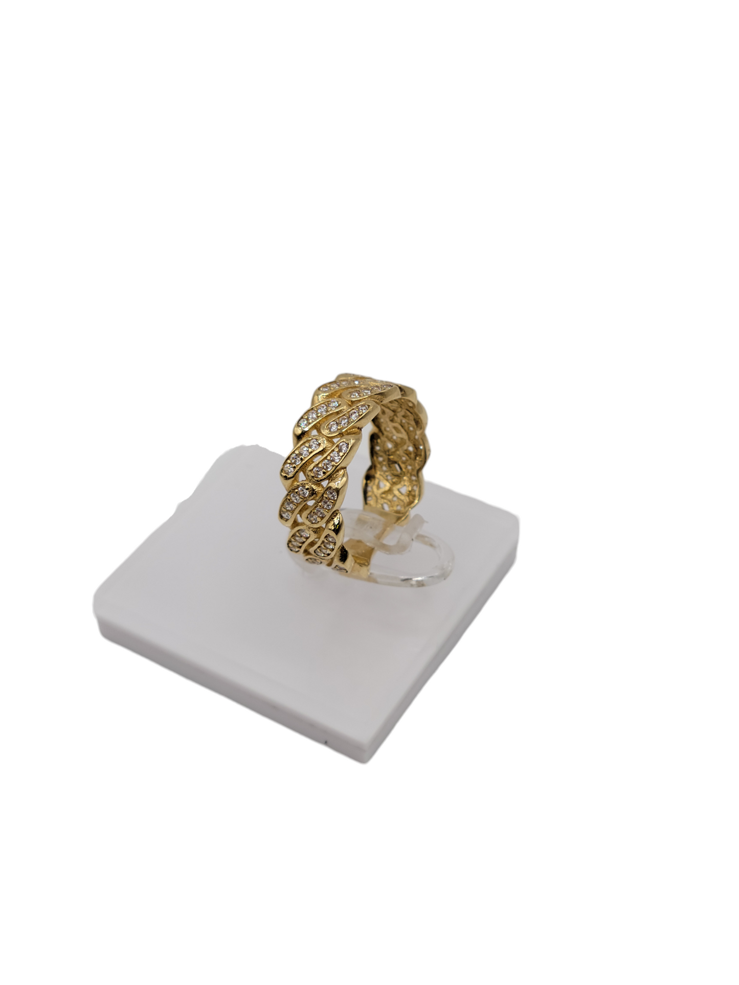 10k gold Cuban style ring with CZ stones size 7.5