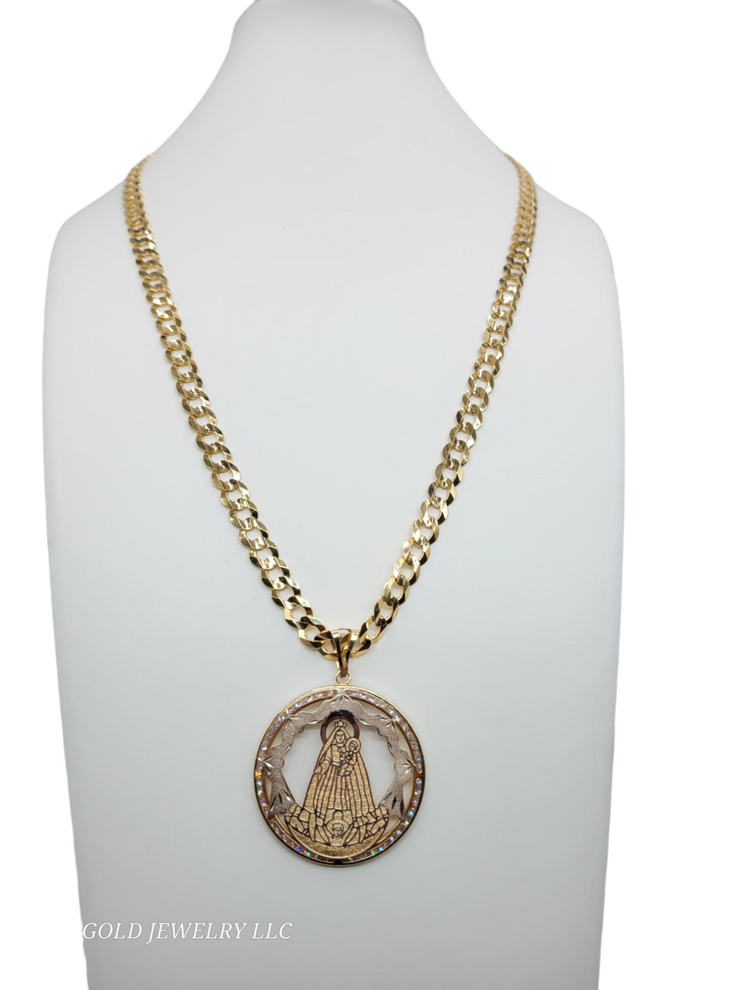 10k Gold Cuban Chain with Virgin of Charity Charm 24in. 7.5mm