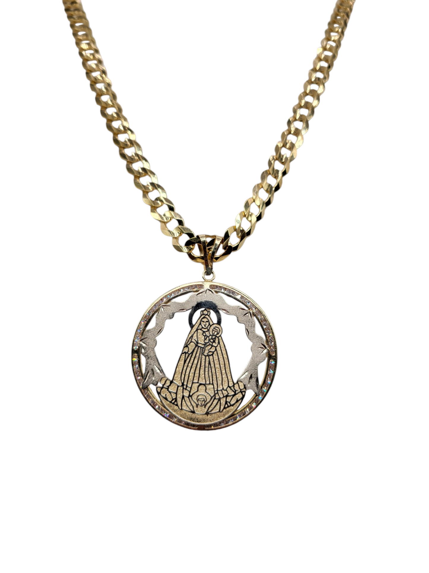 10k Gold Cuban Chain with Virgin of Charity Charm 24in. 7.5mm