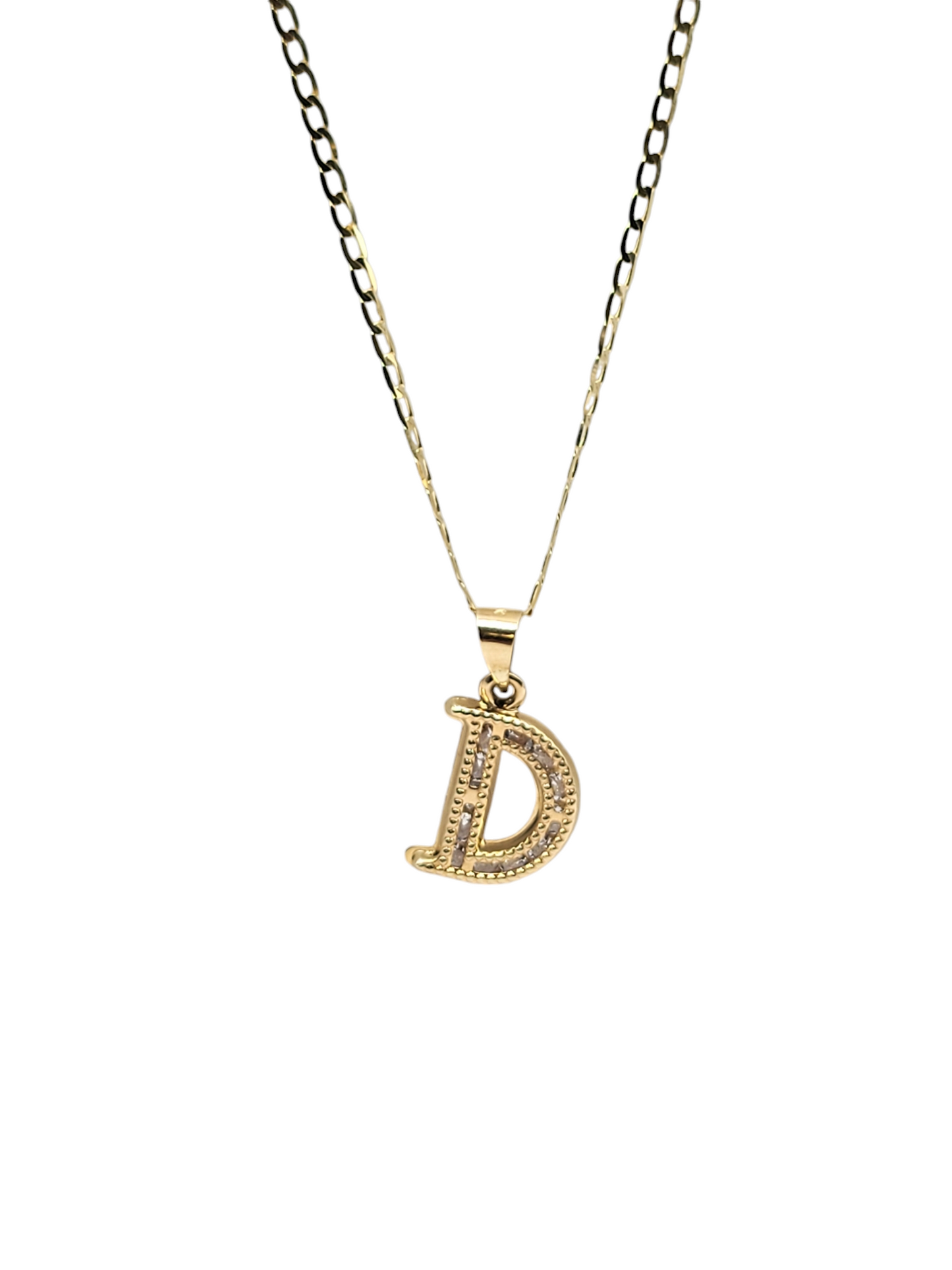 10k gold chain 19in. 2mm, letter D pendant