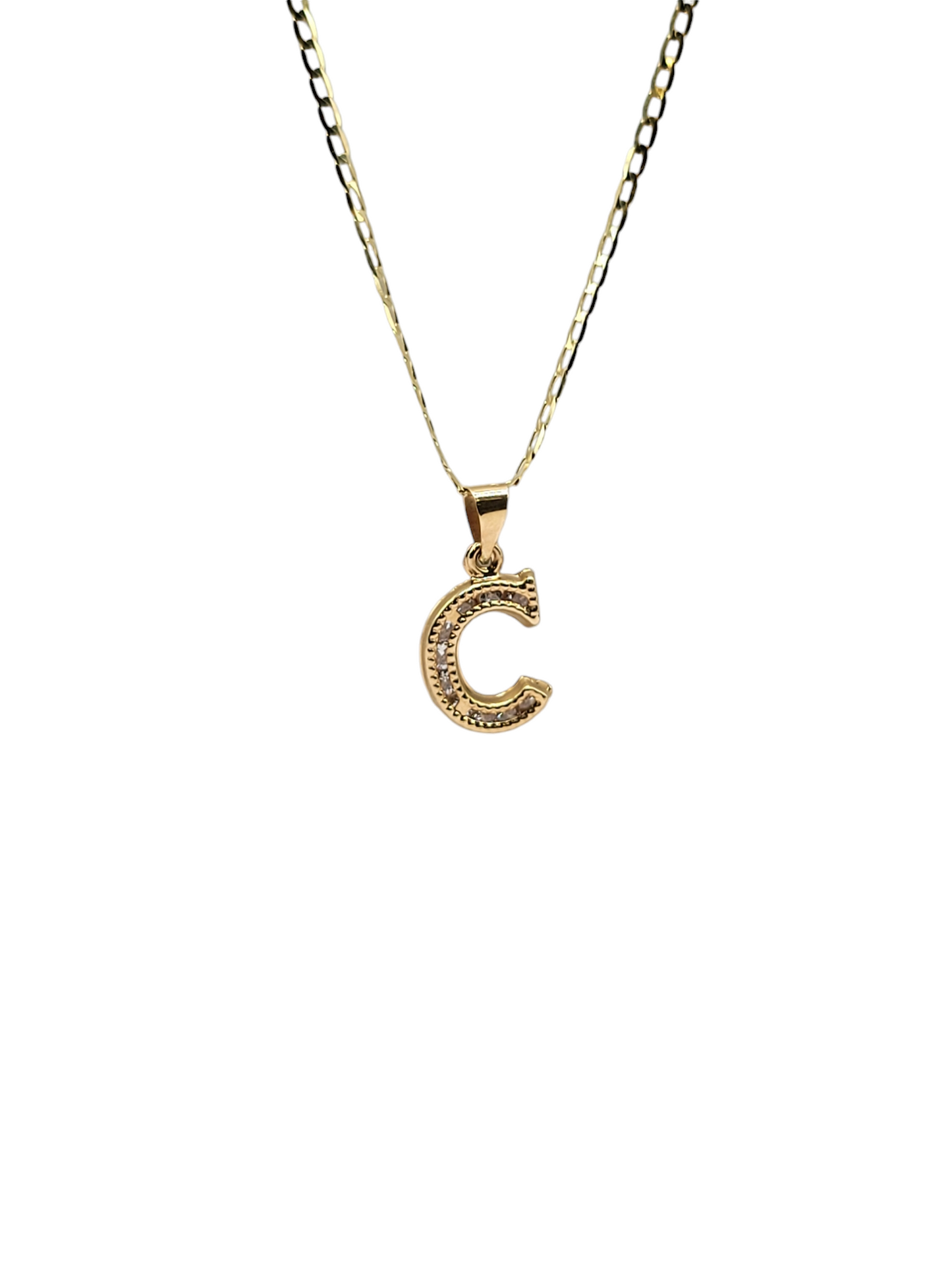 10k gold chain 20 in.  2mm, letter C pendant