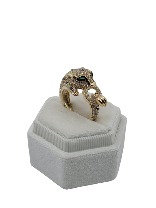 10k Gold Panther Ring with CZ Stones, Size 7.5