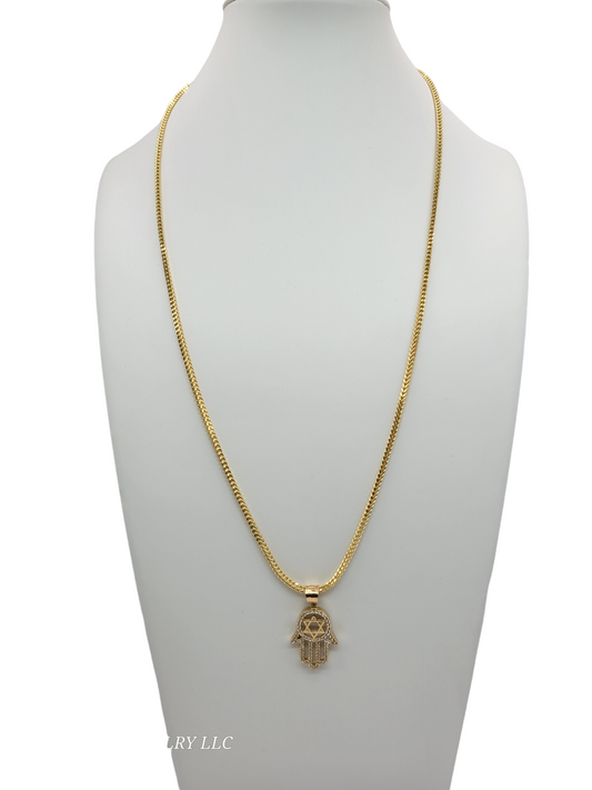 10k gold Franco chain, pendant with CZ stones 24in.  2mm