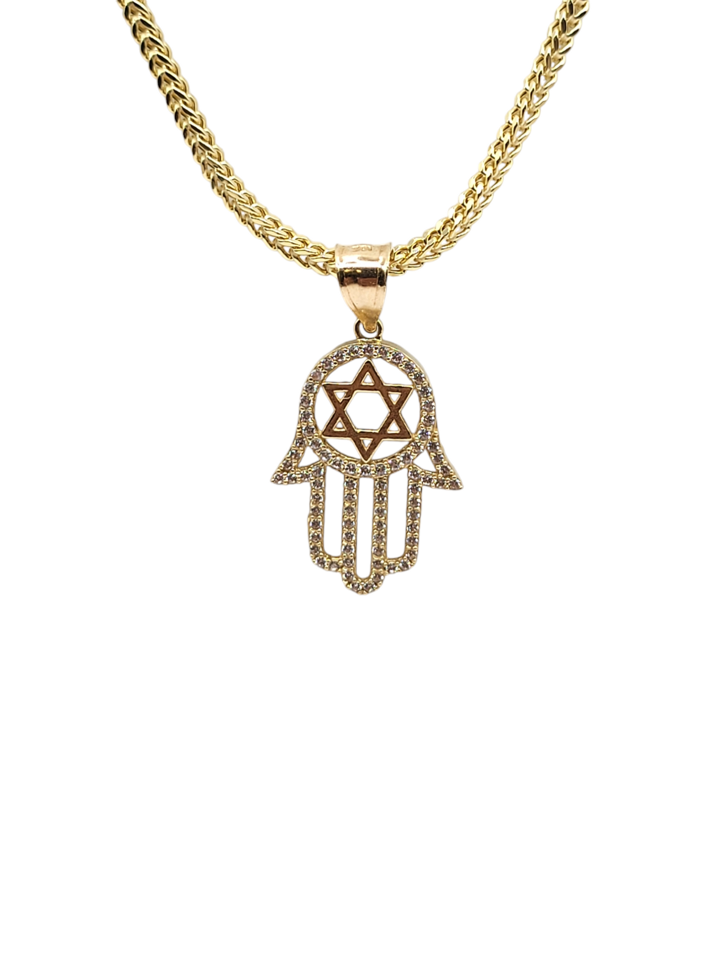 10k gold Franco chain, pendant with CZ stones 24in.  2mm