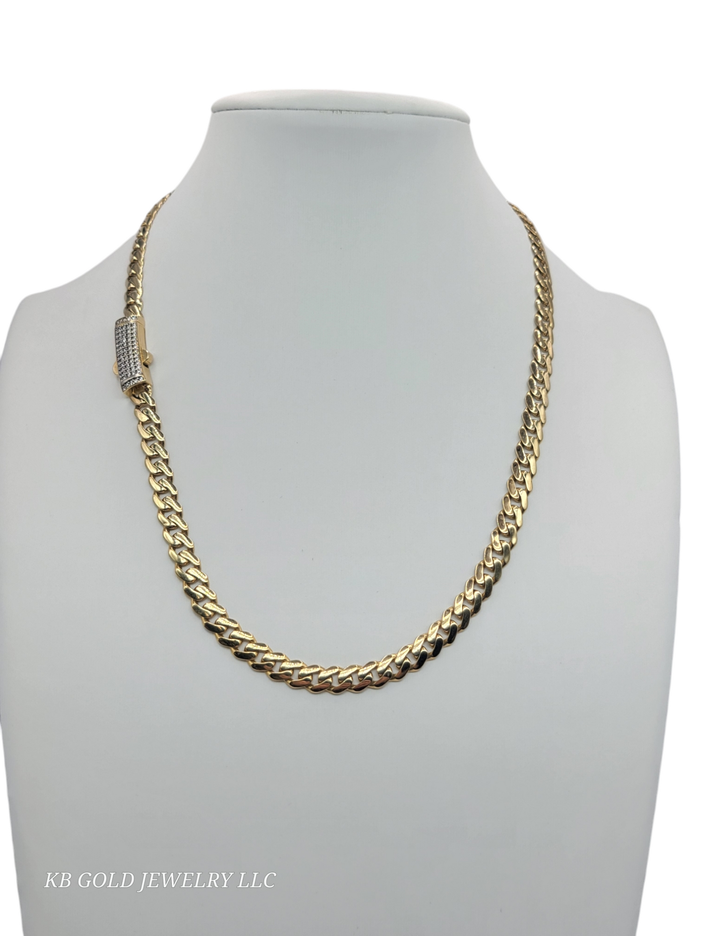 10K Gold Cuban Chain with CZ Stone 6.4mm 18in