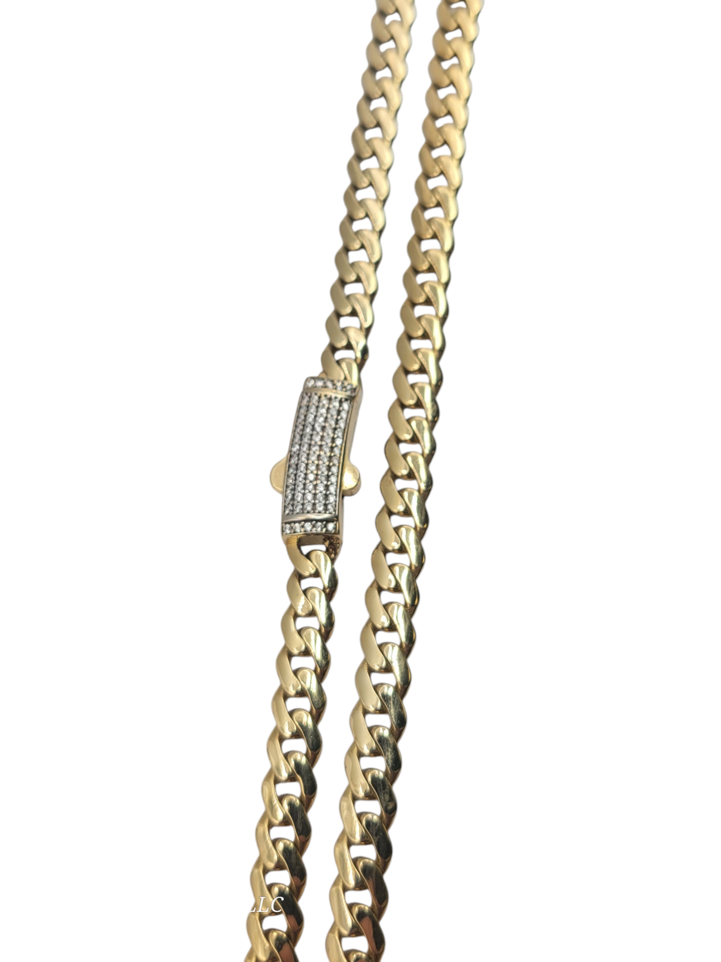 10K Gold Cuban Chain with CZ Stone 6.4mm 18in