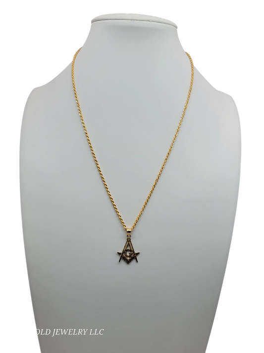 10k Gold Rope Chain with Masonic Charm 18in. 1.5mm