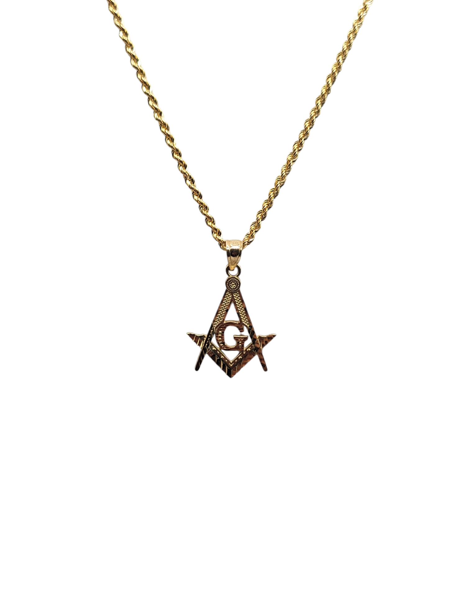 10k Gold Rope Chain with Masonic Charm 18in. 1.5mm