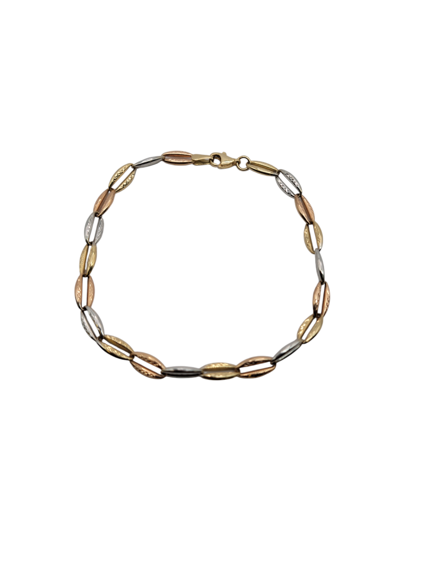 14k 3-color gold bracelet 7.5in.