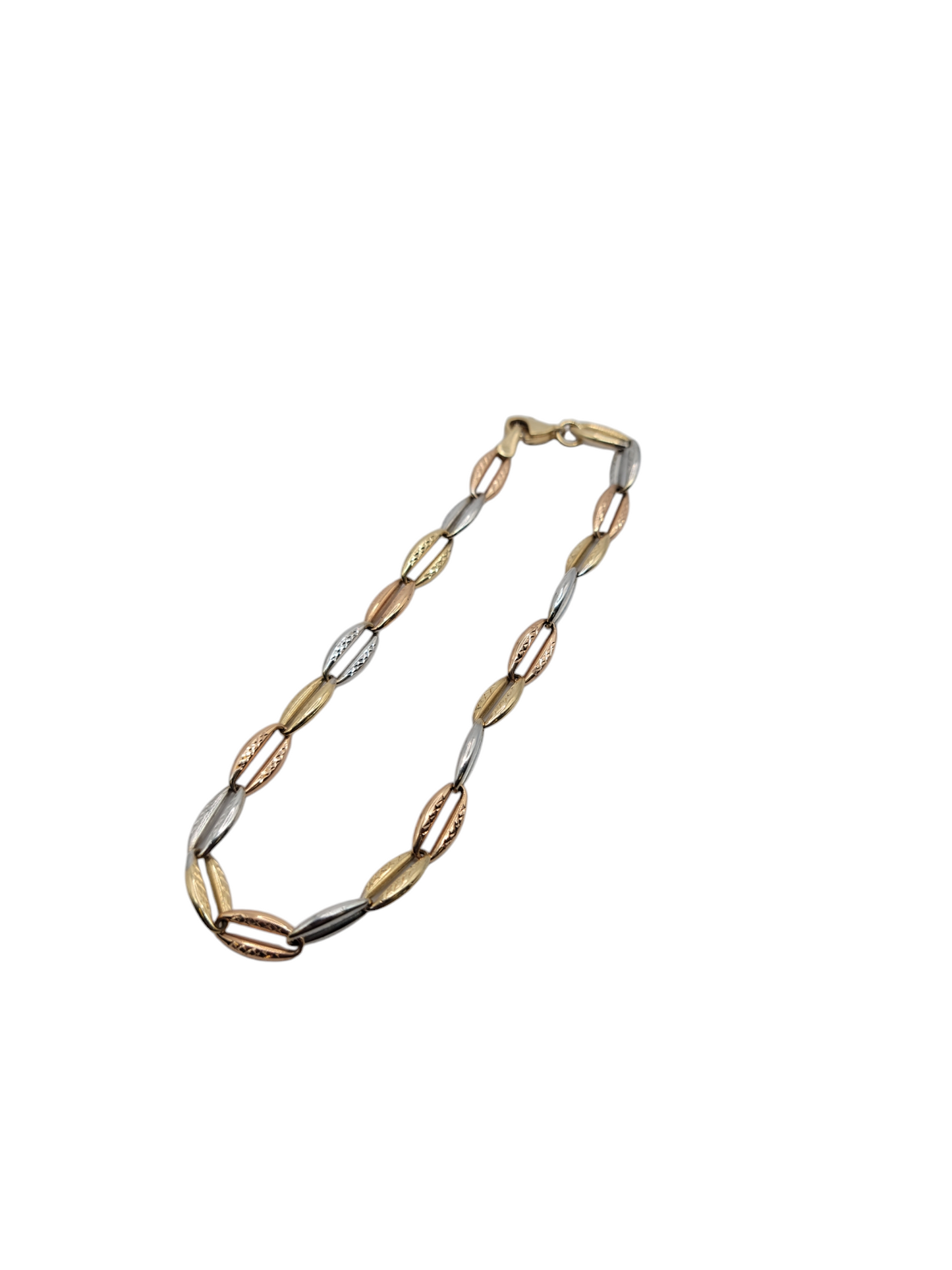 14k 3-color gold bracelet 7.5in.