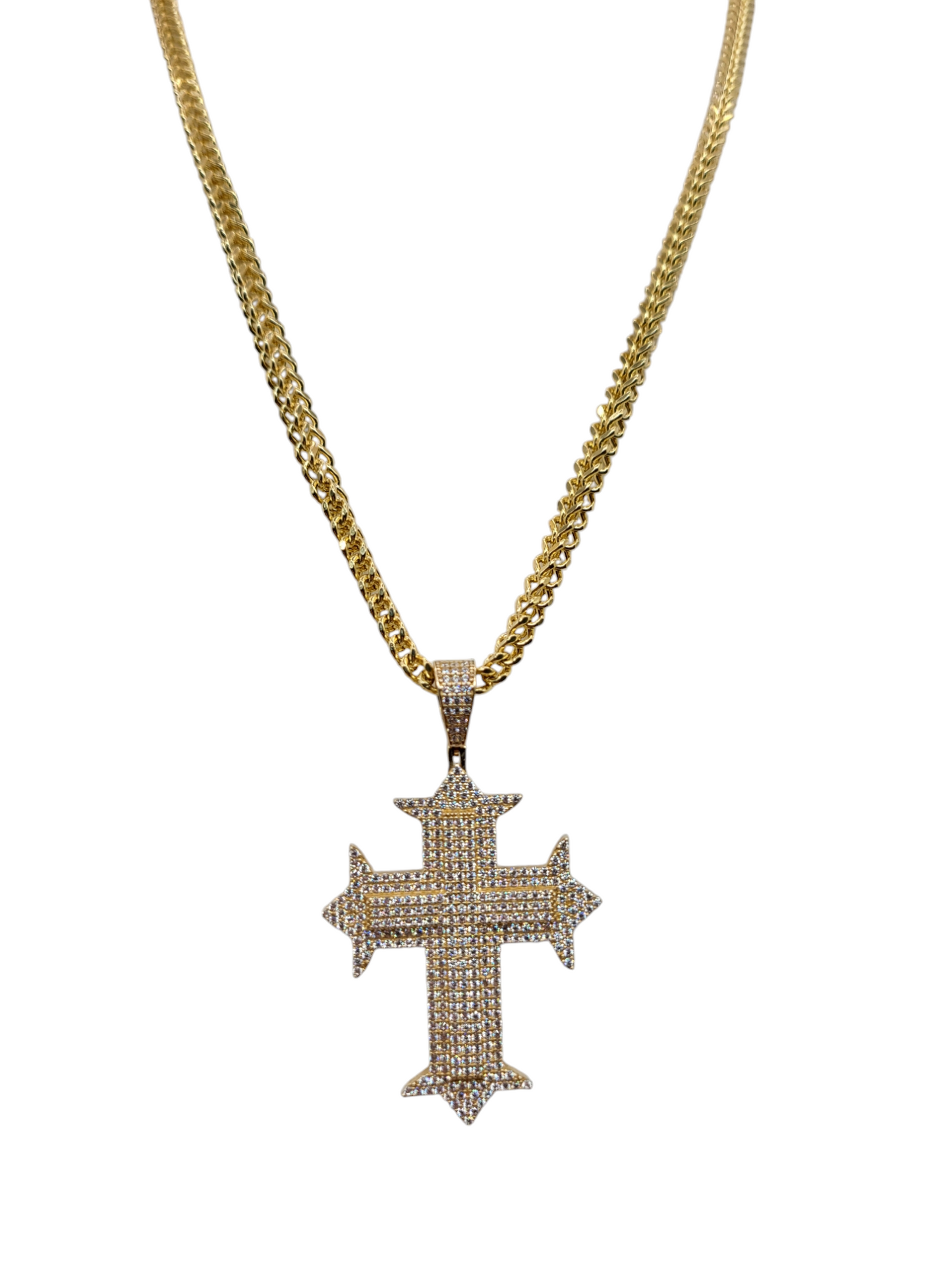 10K Gold Franco Chain 24in 5mm CZ Stone Pendant