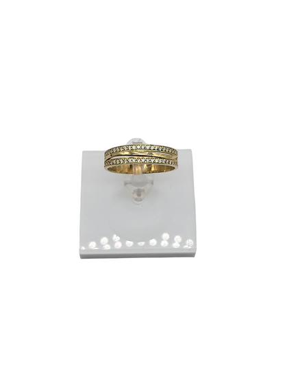 10k gold wedding trio for him and her with CZ stones