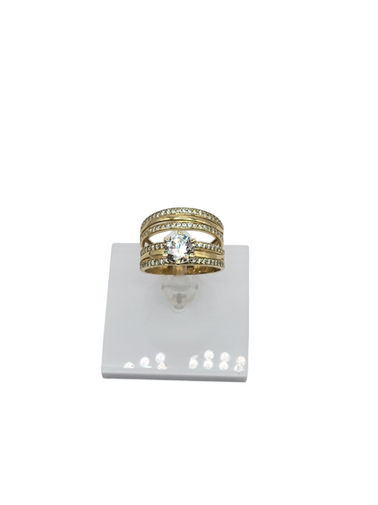 10k gold wedding trio for him and her with CZ stones
