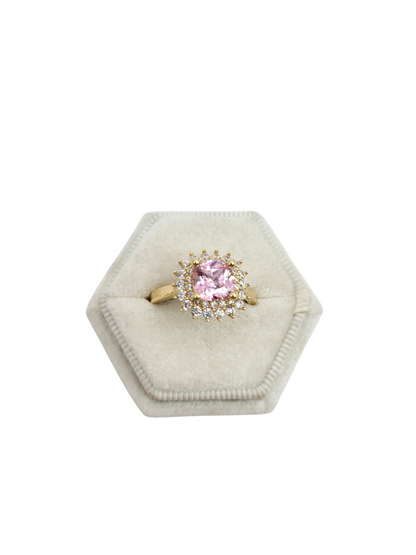 10K gold ring, pink flower. Size 7.5 CZ stone