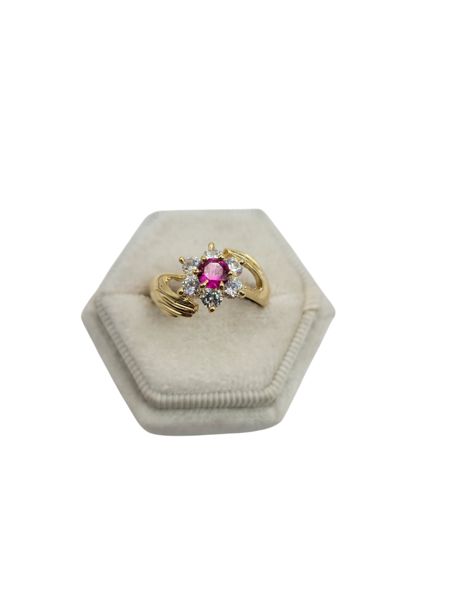 10K gold ring, rose on hand. Size 8. CZ stone