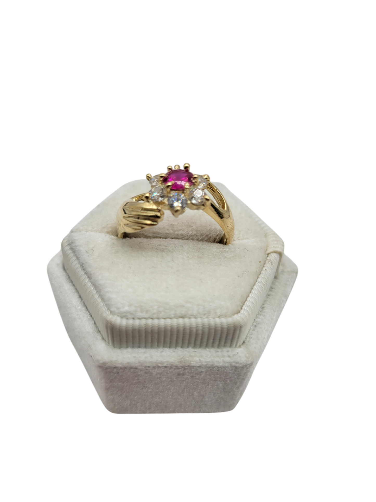10K gold ring, rose on hand. Size 8. CZ stone