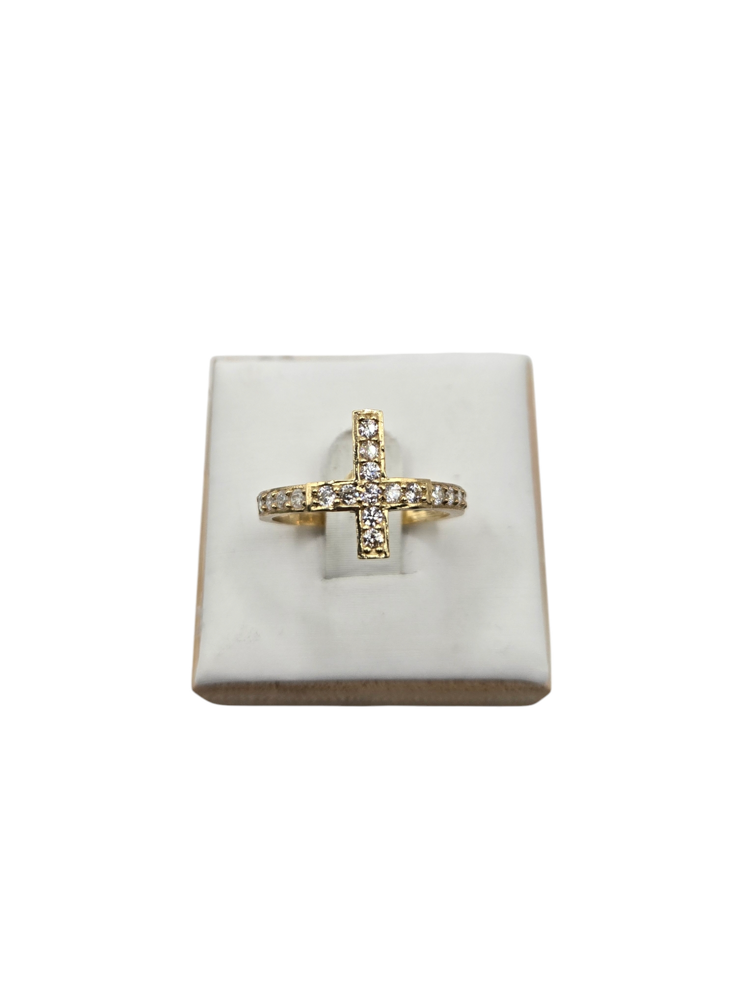 10K Golden Ring Cross Style, Size 6.5 CZ stones