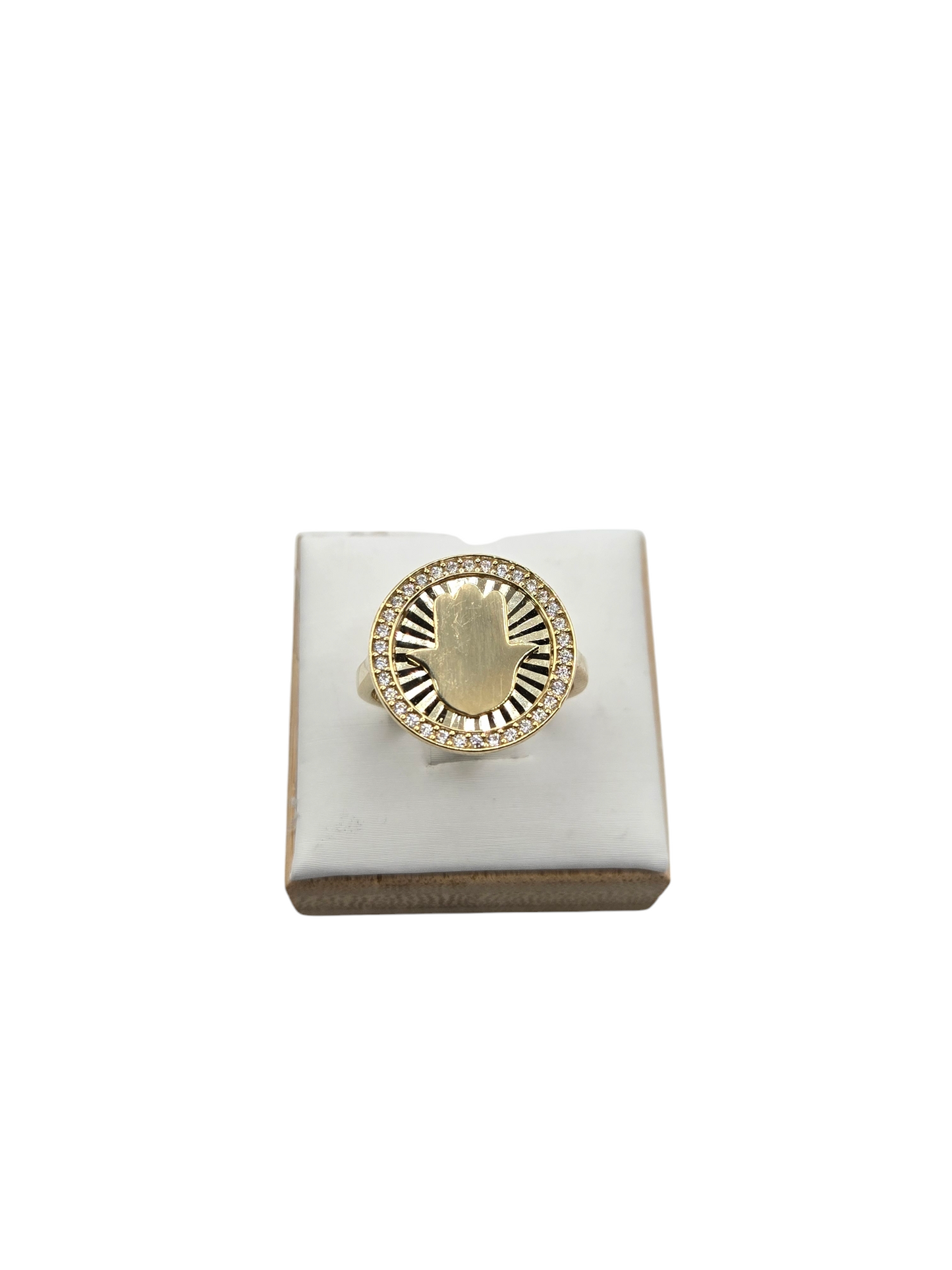 Gold Fatima Hand Ring 10K, Size 8 CZ stones