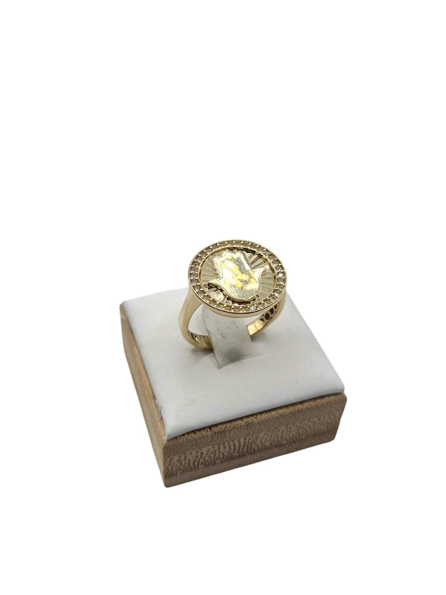 Gold Fatima Hand Ring 10K, Size 8 CZ stones